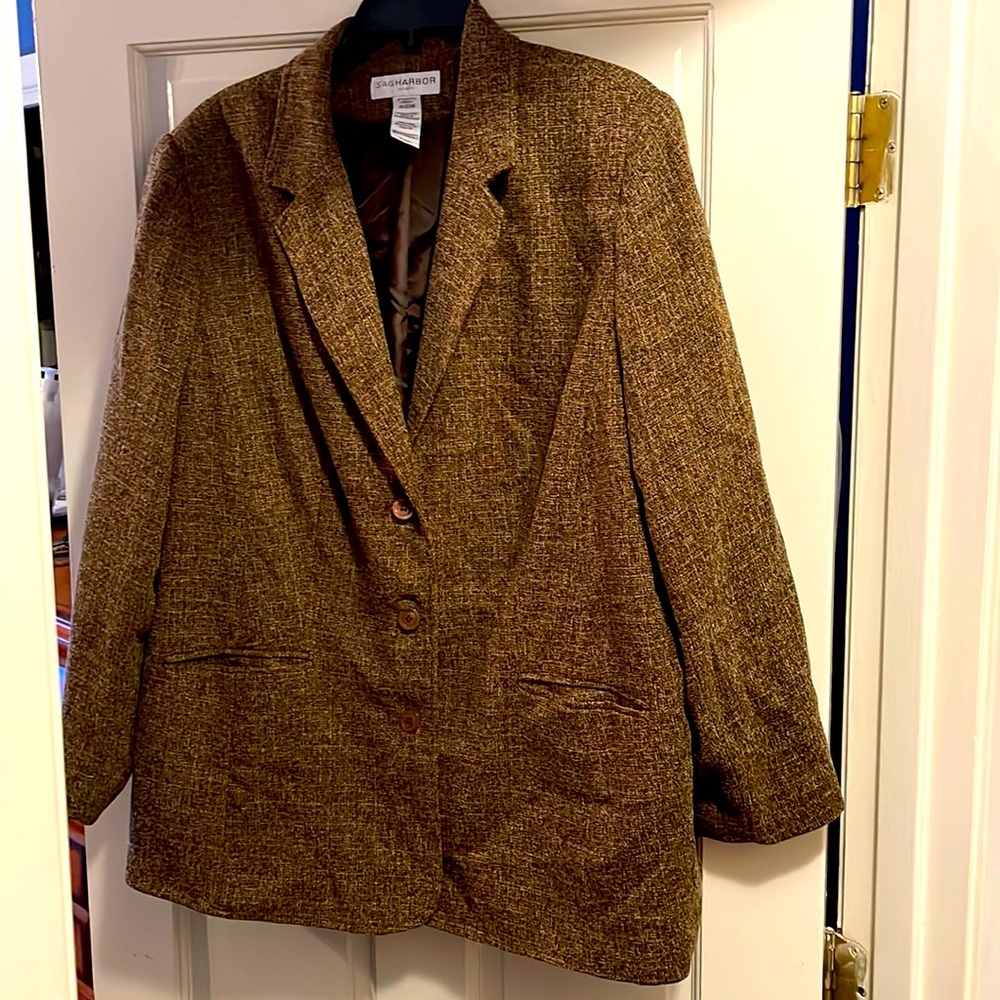 Brown cross-stitch 3 button blazer